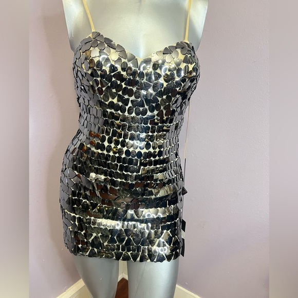 musani gold Dresses & Skirts - Musani Gold Gray Sequin Mini Dress - Metallic Party Bodycon